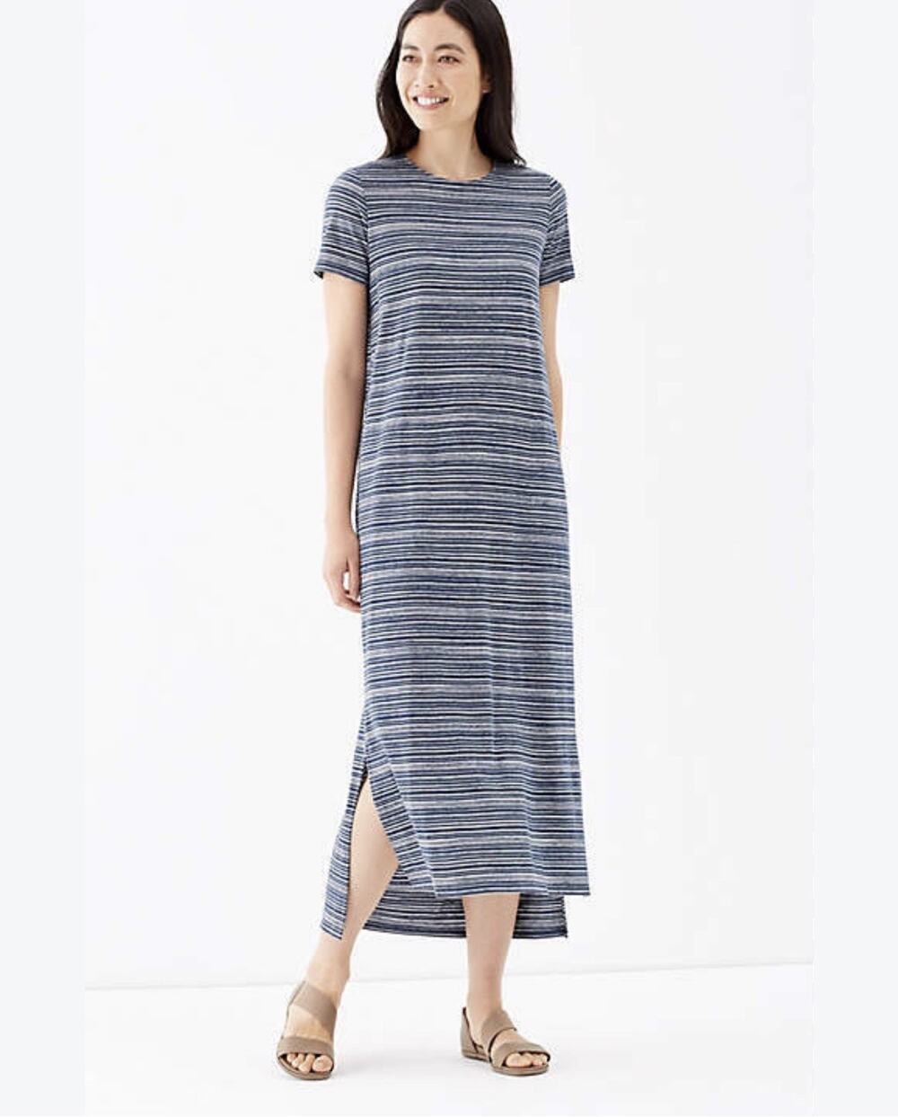 J. Jill Size Medium Pure Jill Indigo Blue Cream Maxi Dress Casual Pockets Boho